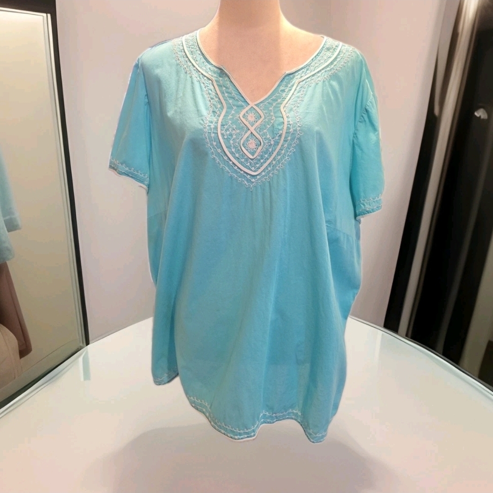 Style & Co. Light Blue Embroidered Tunic